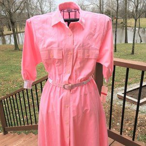 Vtg Studio 36 Shirt Dress Belted Pink Swing Skirt Housewife Rockabilly Sz12 NWT